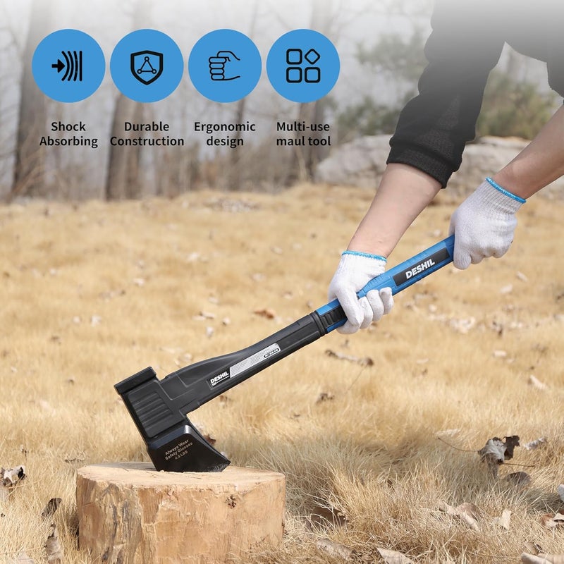 DESHIL Chopping Axe, 14”Camping Outdoor Hatchet for Wood Splitting and Kindling, Forged Carbon Steel Heat Treated Hand Maul Tool, Nylon Handle Shock Reduction Handle with Anti-Slip Grip - Image 3